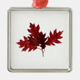 Red Oak Leaves Metal Ornament