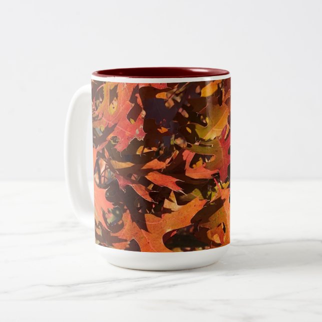 Red Oak Leaves, Wisconsin Two-Tone Coffee Mug (Front Left)