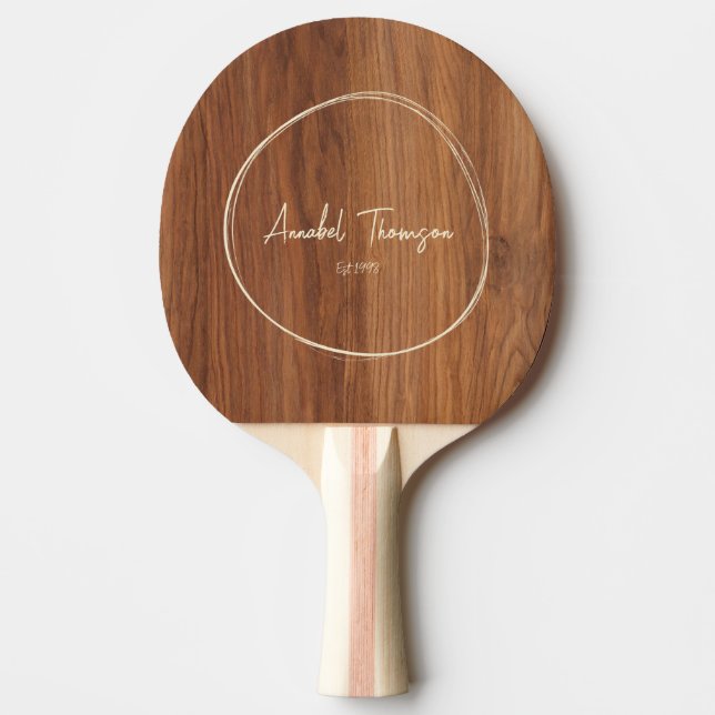 Red Oak Wood Name in Drawn Circle  Ping Pong Paddle (Front)