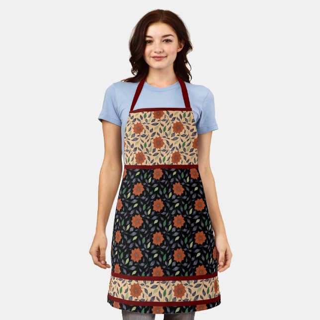 Red Ochre Flowers with Leaves Apron (Worn)
