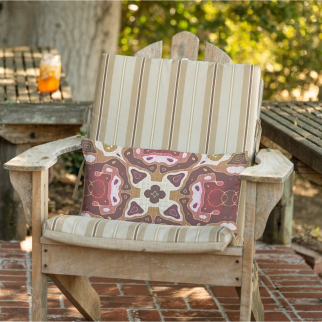 Red Ochre Mustard Yellow Taupe Brown Tribal Art Lumbar Pillow (Chair)