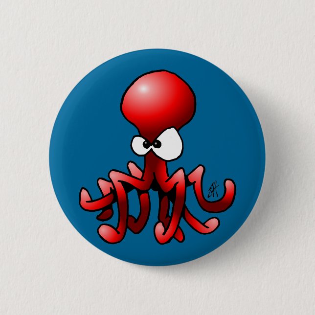 Red Octopus 2 Inch Round Button (Front)