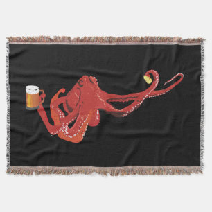 Red Octopus Beer Lover Throw Blanket