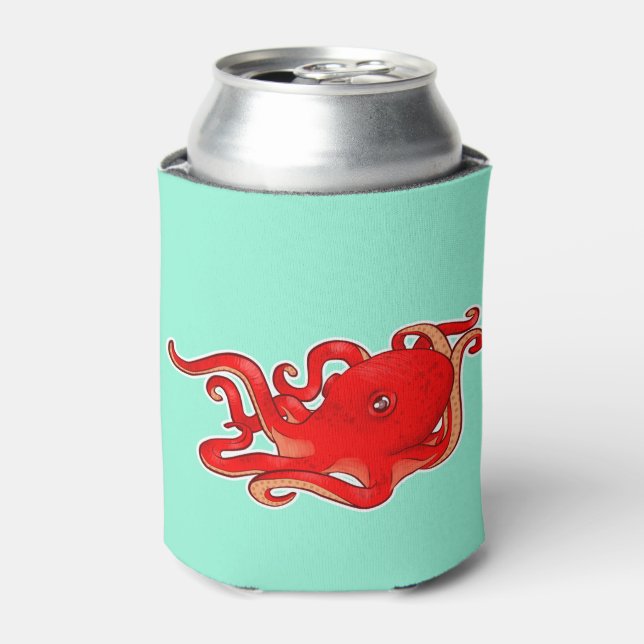 Red Octopus Can Cooler (Can Front)