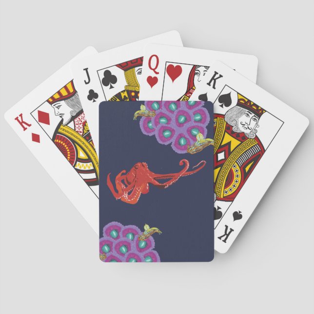 Red octopus Sea Life Playing Cards (Back)