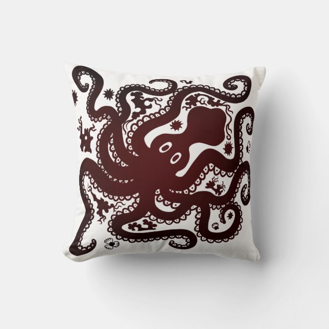 Red Octopus Throw Pillow (Front)