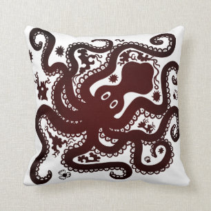 Red Octopus Throw Pillow