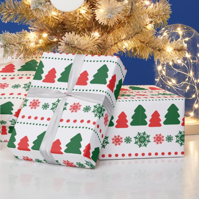 Red Of Green Christmas Tree With Flower Art Wrapping Paper (Holidays)