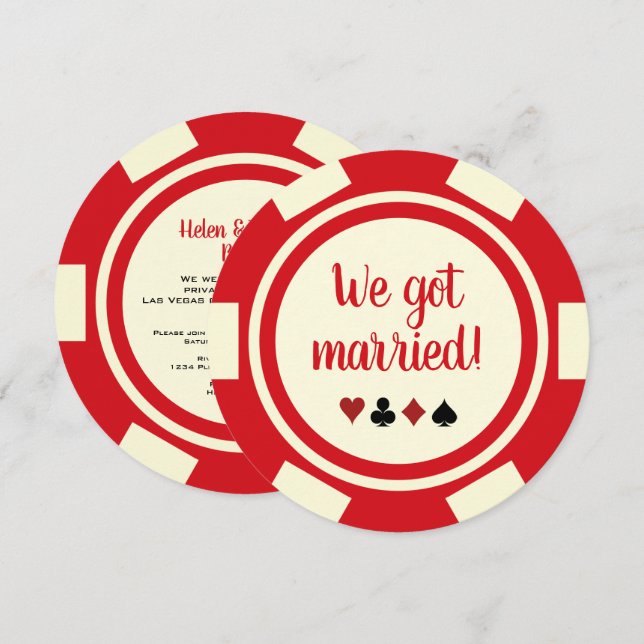 Red Off White Poker Chip Faire-part de mariage (Devant / Derrière)