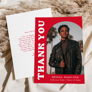 Red Offset Arch Photo Graduation Thank You Card