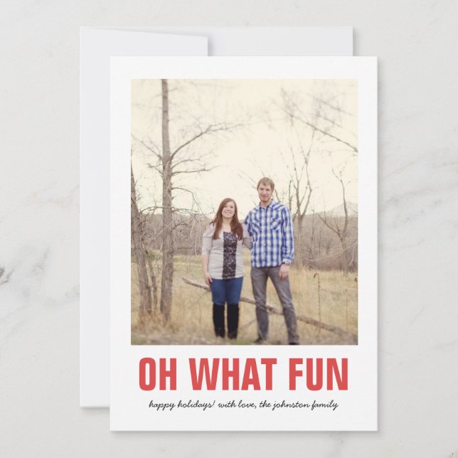 Red Oh What Fun Christmas Photo Flat Cartes (Devant)