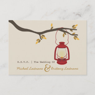 Red Oil Lantern Camping Fall Wedding R.S.V.P. RSVP Card