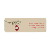 Red Oil Lantern Evergreen Tree Address Label