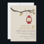Red Oil Lantern Wilderness / Camping Fall Wedding Invitation<br><div class="desc">An outdoors fall autumn wedding invitation with a wilderness / camping theme featuring an illustration of a red oil lamp hanging from a tree branch with orange and brown leaves.  Personalize the text with your information.</div>