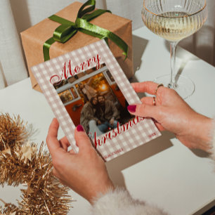 Red Old Money Gingham Family Photo Christmas Holiday Card