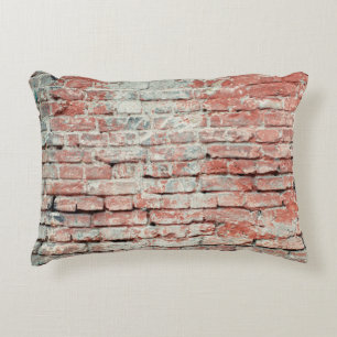 Red old worn brick wall texture background. Vintag Accent Pillow