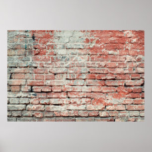 Red old worn brick wall texture background. Vintag Poster