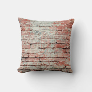 Red old worn brick wall texture background. Vintag Throw Pillow
