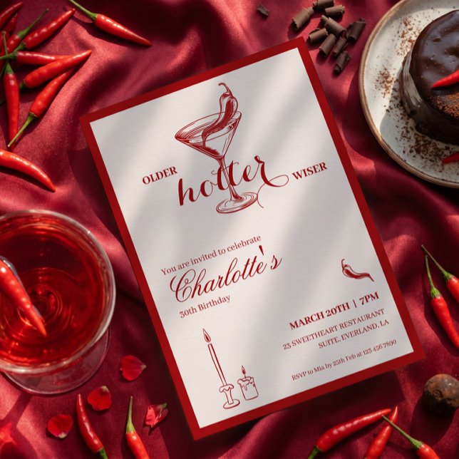 Red Older Wiser Hotter Birthday Invitation (Creator Uploaded)