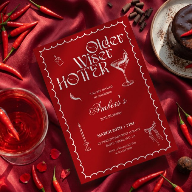 Red Older Wiser Hotter Birthday Invitation (Creator Uploaded)