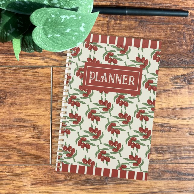 Red Olives and Stripes Pattern Planner (Red olives pattern everyday planner . )