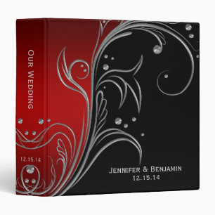 Red Ombre Black Silver Floral Scrolls Photo Album Binder