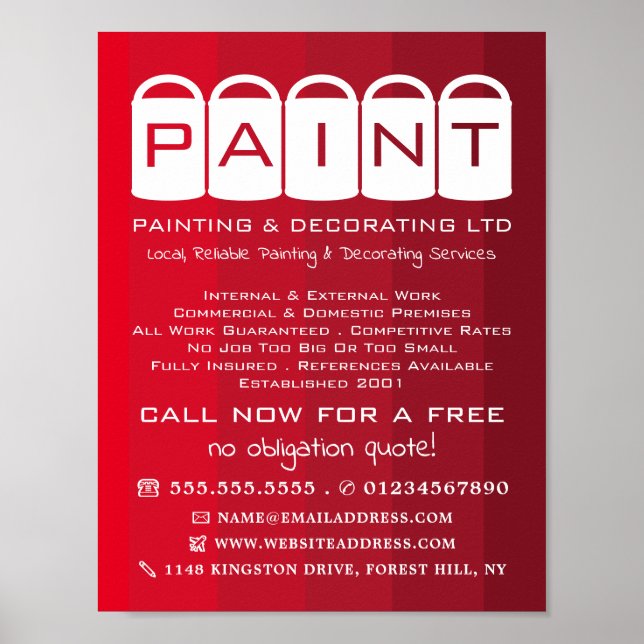 Red Ombre, Paint Buckets, Painter & Decorator Poster (Front)