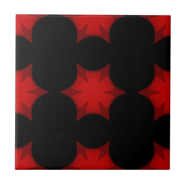 Red on black contrast geometric art tile (Front)