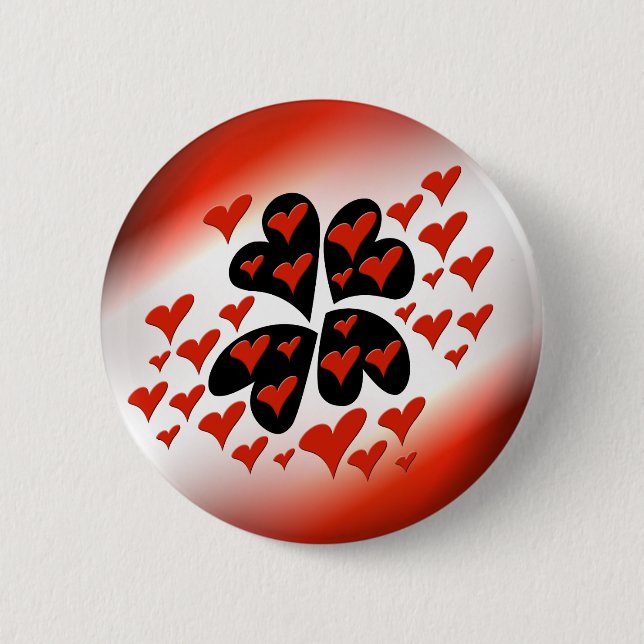 Red on Black Hearts 2 Inch Round Button (Front)