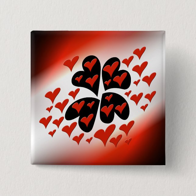 Red on Black Hearts 2 Inch Square Button (Front)