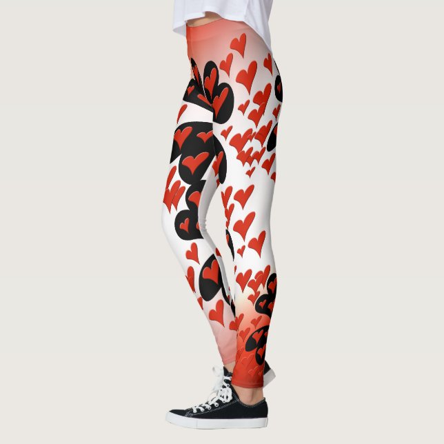 Red on Black Hearts Leggings (Left)