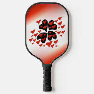 Red on Black Hearts Pickleball Paddle