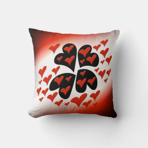 Red on Black Hearts Throw Pillow