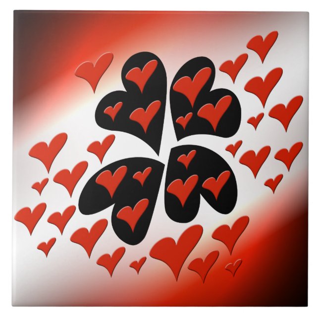 Red on Black Hearts Tile (Front)