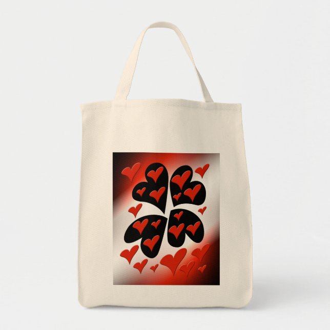Red on Black Hearts Tote Bag (Front)