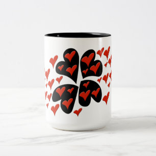Red on Black Hearts Two-Tone Coffee Mug