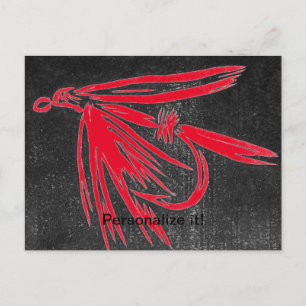 Red on black, wet fly, fly fishing, fly tying, art holiday postcard