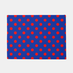 Red On Blue Polka Dots Pattern Design  Doormat