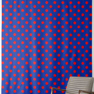 Red On Blue Polka Dots Pattern Design Fabric