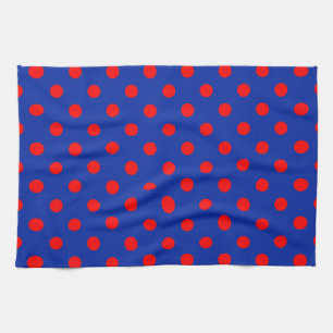 Red On Blue Polka Dots Pattern Design Kitchen Towel