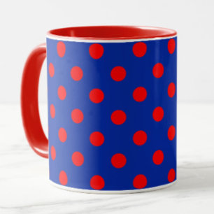 Red On Blue Polka Dots Pattern Design  Mug