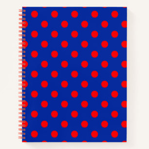Red On Blue Polka Dots Pattern Design  Notebook