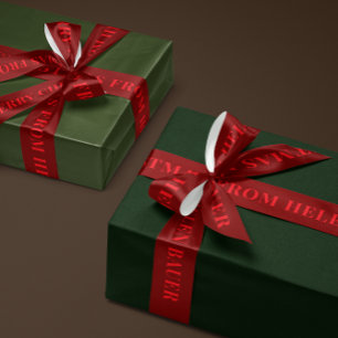 Red on Burgundy Simple Text Merry Christmas Gift Satin Ribbon
