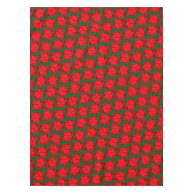 Red on green poinsettia floral holiday tablecloth (Front)