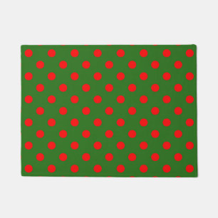 Red On Green Polka Dots Pattern Design Doormat