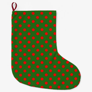 Red On Green Polka Dots Pattern Design Large Christmas Stocking
