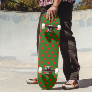 Red On Green Polka Dots Pattern Design Skateboard