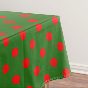 Red On Green Polka Dots Pattern Design  Tablecloth