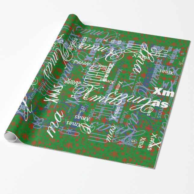 Red on Green Snowflakes for Everyone Wrapping Paper (Unrolled)