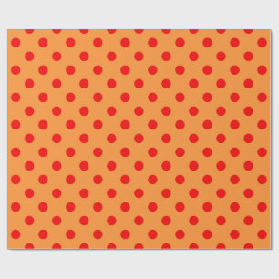 Red On Orange Polka Dots Pattern Design  Wrapping Paper